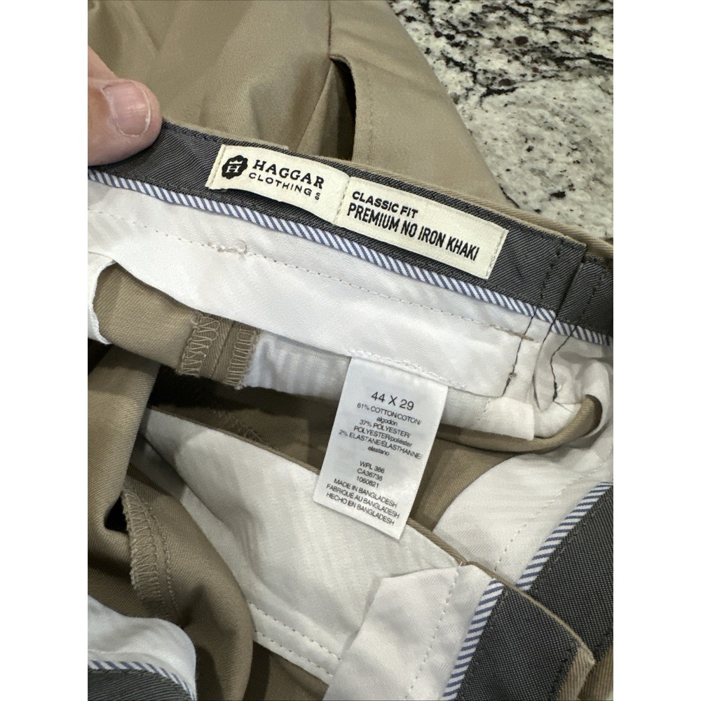 Haggar Clothing Flat Front Classic Fit Pants Men 44x29 Tan Premium No Iron Khaki - Picture 6 of 8